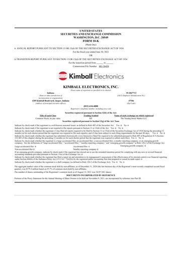Kimball Electronics 2021 Annual Report.